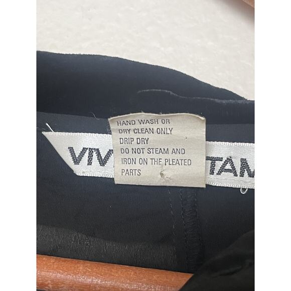 Vivienne Tam Vintage Black Crepe Crinkled Sheer Velvet Trim Top Sz 1 S/M/L - Picture 8 of 9